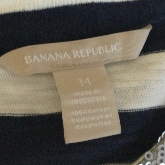 Banana Republic Sequin Collar Striped Tee Navy Blue White - Size Medium - Picture 11 of 13